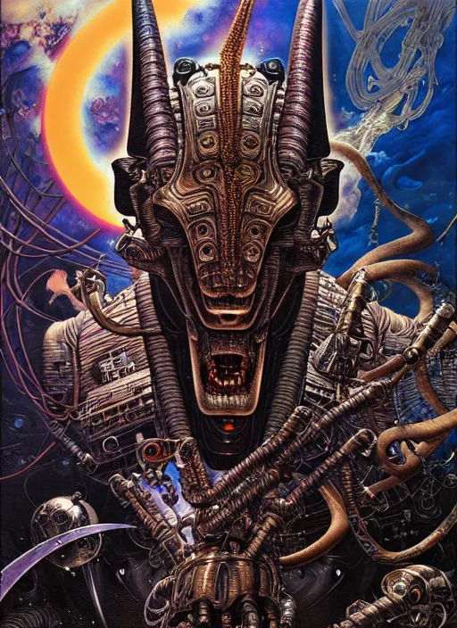 Prompt: detailed image of cyborg anubis by Ayami Kojima, Amano, Karol Bak, Greg Hildebrandt, and Mark Brooks, rich deep colors. Beksinski painting, part by Adrian Ghenie and Gerhard Richter. art by Takato Yamamoto. masterpiece . intricate artwork by Tooth Wu and wlop and beeple, greg rutkowski, very coherent symmetrical artwork, cinematic, hyper realism, high detail, octane render, unreal engine, 8k, Vibrant colors, Smooth gradients, High contrast, depth of field. by Katsuhiro Otomo, full body character drawing, inspired by Evangeleon, clean ink detailed line drawing, intricate detail, extremely detailed. painting by Arthur Rackham, Eugene de Blaas, Frederic Leighton