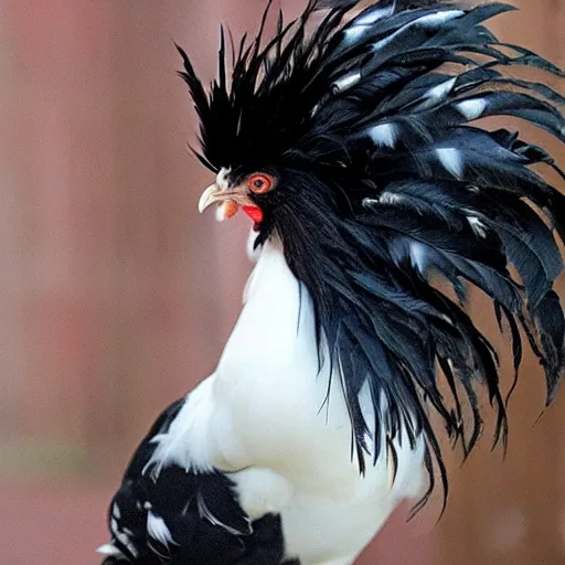 Image similar to a newly discovered breed of chicken with black feathers that is spotted with very distinct white heart!!! shapes