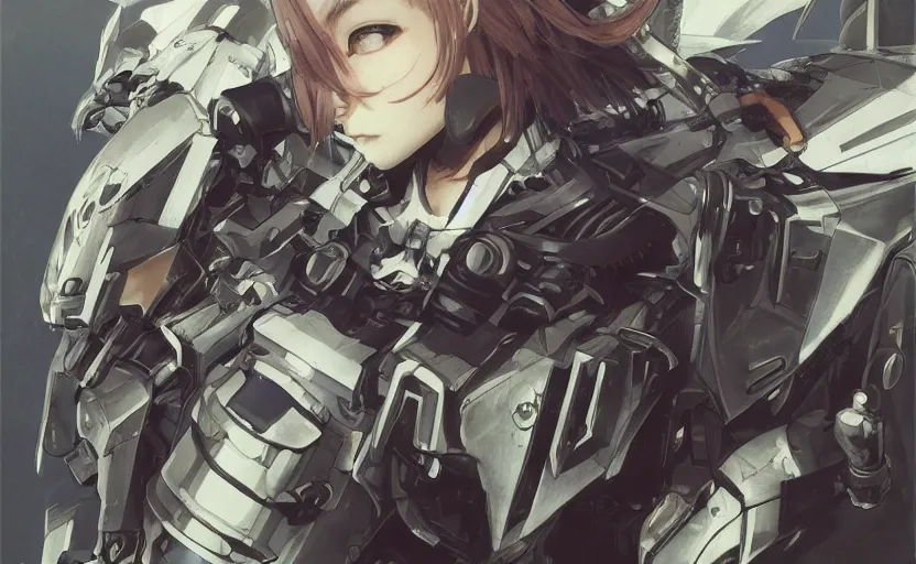 Image similar to mechanized valkyrie, anime style, konami mecha, vintage clothing, spread wings, short hair, hair down, symmetrical facial features, from arknights, hyper realistic, 4 k, rule of thirds, extreme detail, detailed drawing, trending artstation, hd, d & d, realistic lighting, by alphonse mucha, greg rutkowski