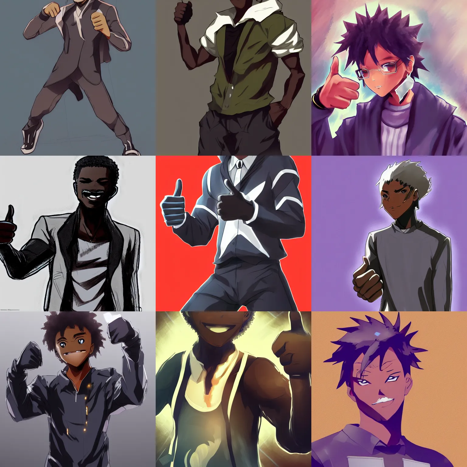 Prompt: anime black man giving a thumbs up, pixiv, artstation, digital art