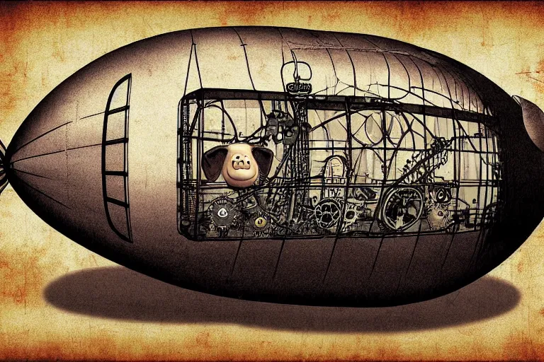 Image similar to a blimp in the shape of a pig, steampunk, digital art, extremely detailed