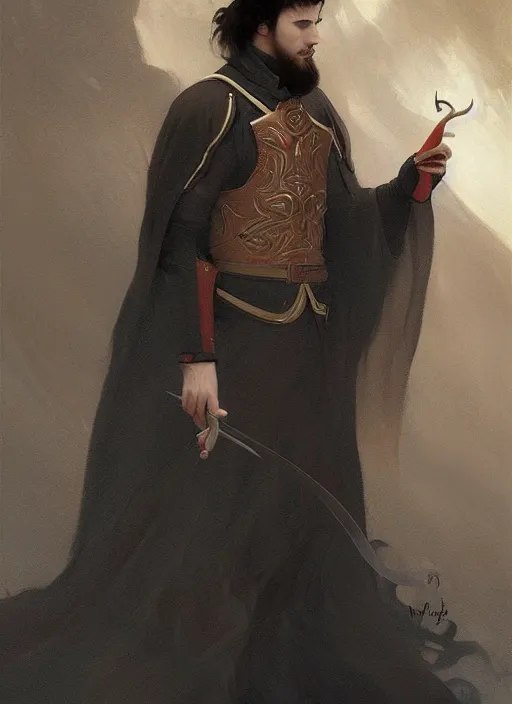 Image similar to character concept portrait of an attractive young focused Spanish wizard with pale red skin enchanting an arousal spell, a floating iridescent spell book in the center, intricate, elegant, digital painting, concept art, smooth, sharp focus, illustration, from Metal Gear, by Ruan Jia and Mandy Jurgens and William-Adolphe Bouguereau, Artgerm