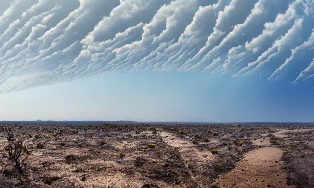 Prompt: beautiful panorama of many magnificent big raindrops flying upwards into the perfect cloudless blue sky from a dried up river in a desolate land, dead trees, blue sky, hot and sunny highly-detailed, elegant, dramatic lighting, artstation, 4k, cinematic landscape, masterpiece photograph by Elisabeth Gadd