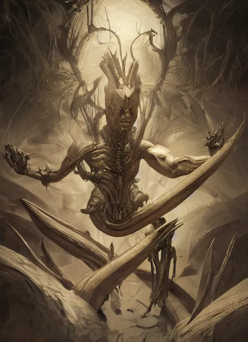 Image similar to demigod demolisher, physically accurate, moody dynamic lighting, very very intricate, very very elegant, highly detailed, digital painting, artstation, HR GIGER, Hieronymus Bosch, Francis Bacon, concept art, smooth, very beautiful, sharp focus, illustration, art by artgerm and greg rutkowski and alphonse mucha