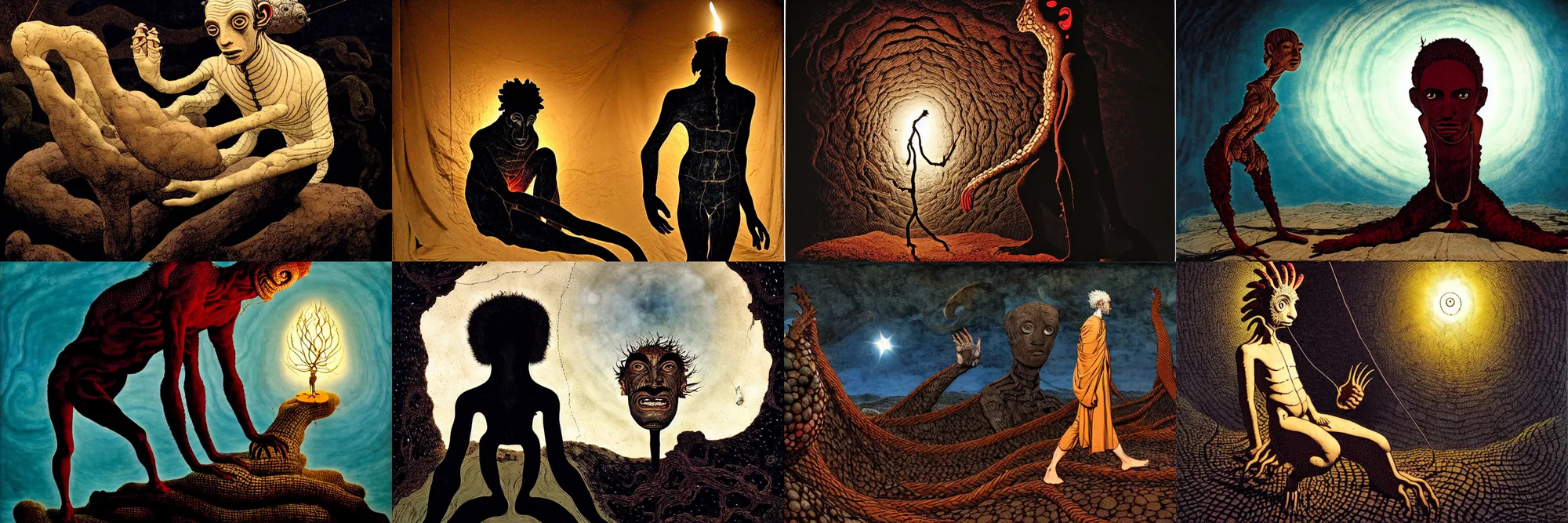 Image similar to ancient creature, by asaf hanuka, by caspar david friedrich, by wangechi mutu, divine, powerful, accent lighting, cotton, corduroy, on path to enlightenment