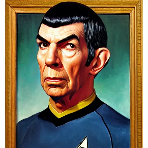 Image similar to a portrait painting Spock from Star Trek painted by Norman Rockwell