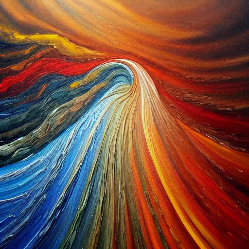 Image similar to a painting of the flow of time!! reversing! at the moment of the death!!, oil painting, a sense of wonder, a sense of awe, inspiring, majestic, highly textured
