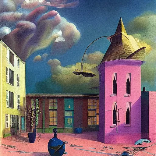 Image similar to colourful scene from a dream. digital artwork by vincent bons, michael whelan, remedios varo and gerardo dottori. grainy and rough. interesting pastel colour palette. beautiful light. oil and water colour based on high quality render.