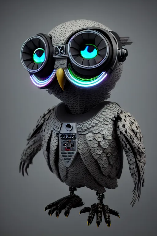 Image similar to high quality 3 d render very cute cyborg owl! with boombox!, cyberpunk highly detailed, unreal engine cinematic smooth, in the style of blade runner & detective pikachu, hannah yata charlie immer, moody light, low angle, uhd 8 k, sharp focus