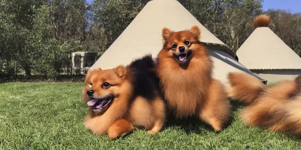 Image similar to tan pomeranian in front of a yurt