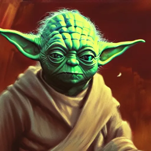 Image similar to Yoda wearing sunglases, matte painting by Greg Rutkowski