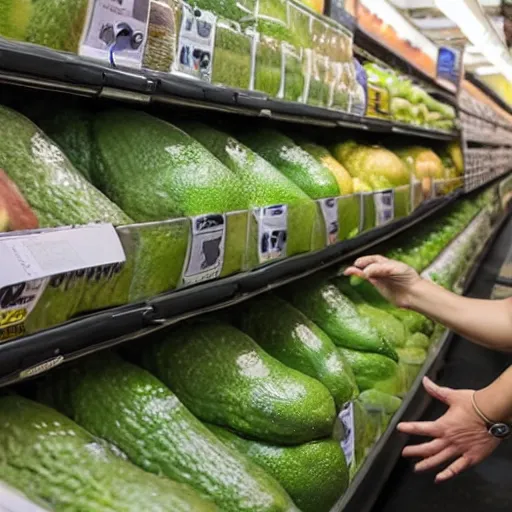 Image similar to liquid 3 d terminator cgi t 1 0 0 0 in a whole foods trying to decide which avocado to buy