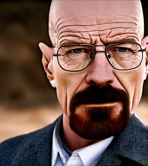 Prompt: walter white with a microphone in the desert, realistic, movie still, close up