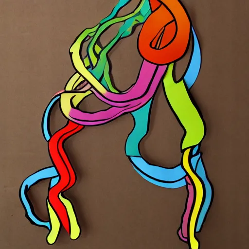 Image similar to cardboard cutout of tentacles, cut out of colored corrugated cardboard, realistic, cardboard cutout, flat, hyperrealistic photography