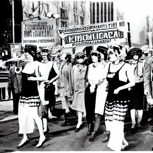 Image similar to Communist States of America, 1920s newsreel footage, communist flappers, Chicago, Communist USA