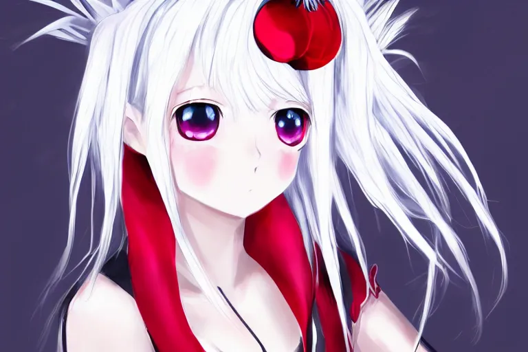 Image similar to white hair, red eyes, two little horn on the head, anime style, anime girl, sketch, 4k