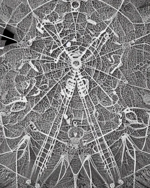 Prompt: orbital space station, made of intricate decorative lace leaf skeleton, shot from a drone, in the style of the dutch masters and gregory crewdson, dark and moody