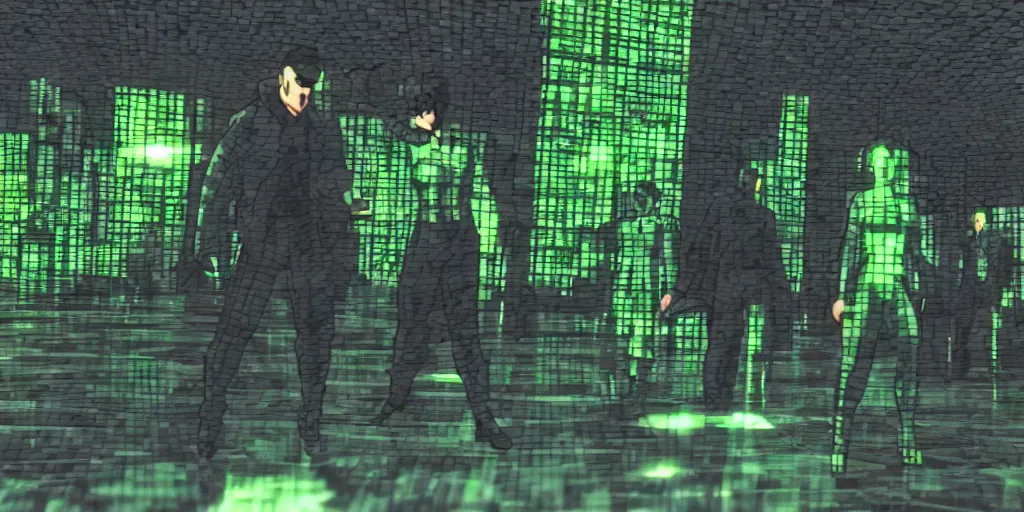 Prompt: a screenshot of the matrix, cell shading