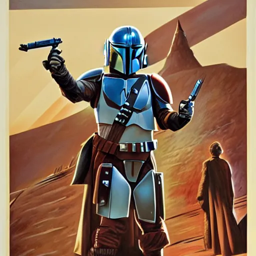 Image similar to A poster for The Mandalorian and Harry Potter, designed and painted by ralph mcquarrie