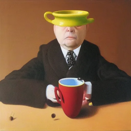 Prompt: “king drinking a cup of tea by Magritte, 8k, highly detailed”