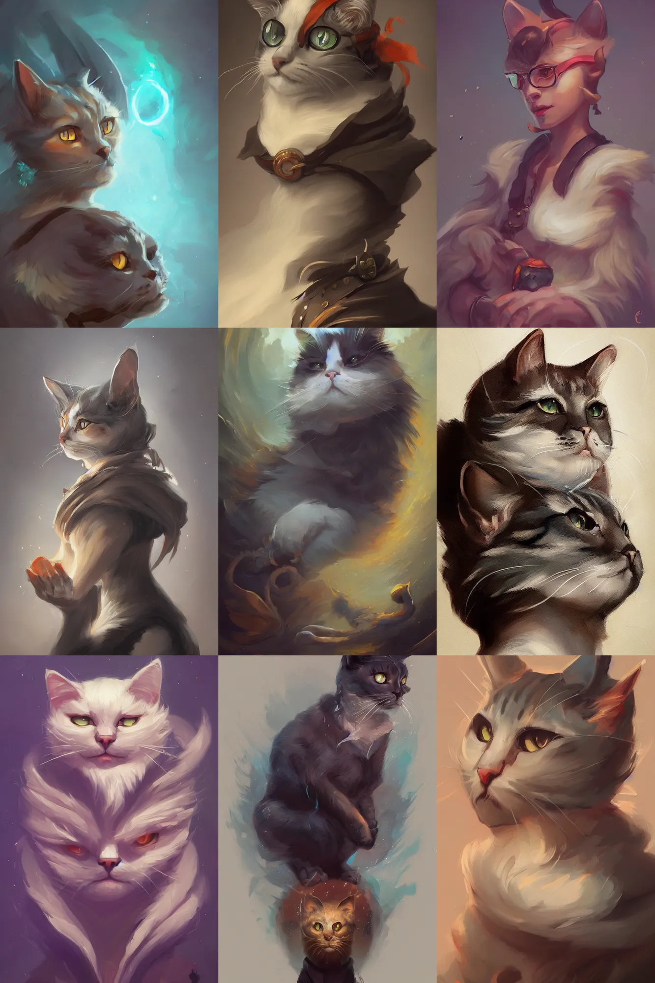 Image similar to Cat portrait painting in the style of peter Mohrbacher, trending on artstation, artstationHD, artstationHQ, unreal engine, 4k, 8k