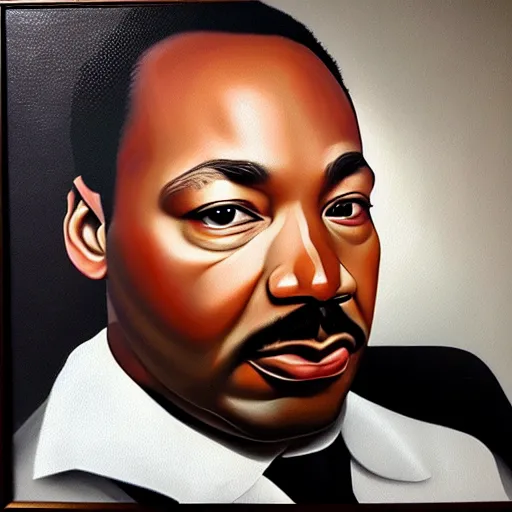 Prompt: hyper realistic oil painting martin luther king in the style of caravaggio