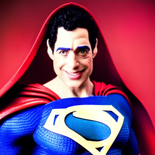 Image similar to uhd candid photo of cosmic seinfeld as superman, glowing, global illumination, studio lighting, radiant light, hyperdetailed, correct faces, elaborate intricate details. photo by annie leibowitz