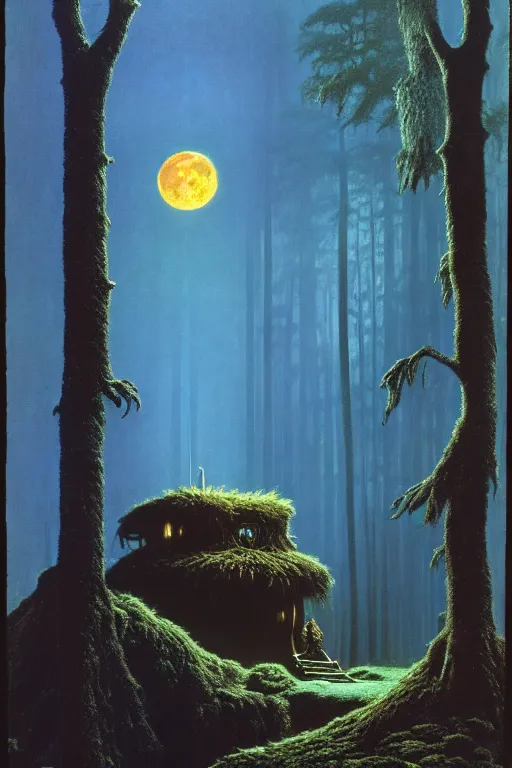 Prompt: emissary the forest moon home of the furry ewoks ( designated : ix 3 2 4 4 - a ) by arthur haas and bruce pennington and john schoenherr, cinematic matte painting, 8 k, dark color palate