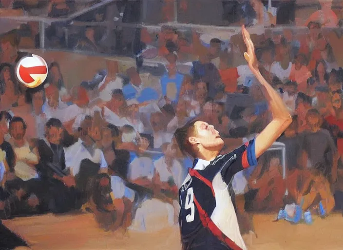 Image similar to a highly detailed beautiful portrait of elon musk playing voleyball, by gregory manchess, james gurney, james jean