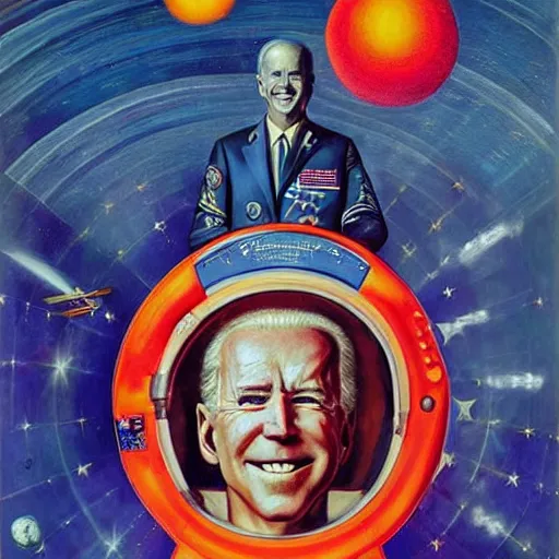 Image similar to surreal portrait of joe biden as psychedelic 1 9 2 0 s astronaut, by j. c. leyendecker, bosch, alex grey, jon mcnaughton, and beksinski