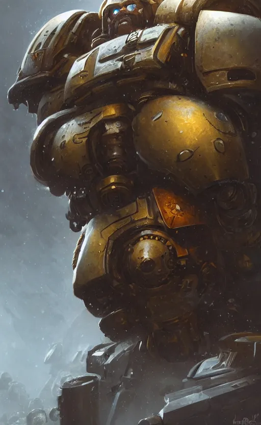 Prompt: portrait of a 4 0 k space marine with a bushy moustache, concept art, moustache, fantasy, highly detailed, cinematic lighting, digital painting by greg rutkowski