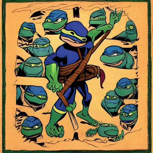 Prompt: ninja turtle in the style of La Farge, John