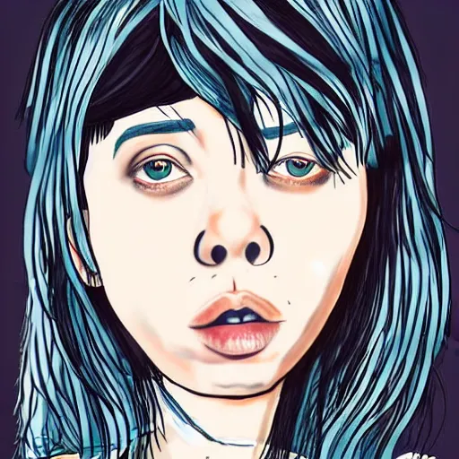 Prompt: cartoon illustration of asian billie eilish