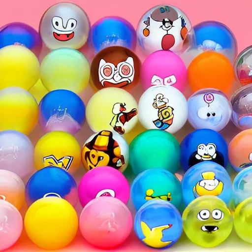 Image similar to translucent gelatin orb filled with cartoon characters