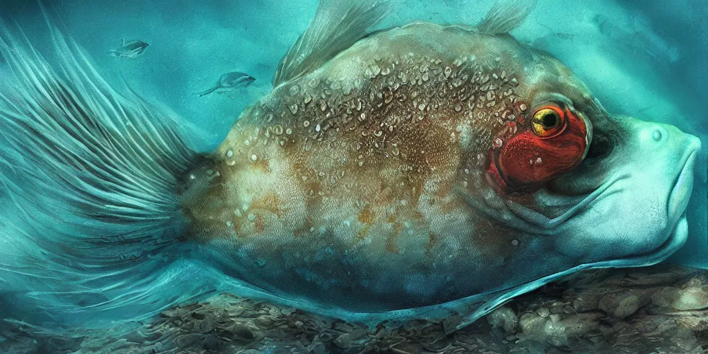 Prompt: a very intricately detailed underwater photo of a fish cuddling with a bird, extreme detail, artstation hq, 8 k