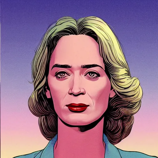 Image similar to emily blunt retro minimalist portrait by jean giraud, moebius starwatcher comic, 8 k