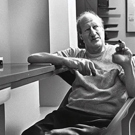 Image similar to werner herzog sits in the waiting area at the dmv holding bolt cutters. childrens coloring book, hanna barbera, black and white, coloring pages