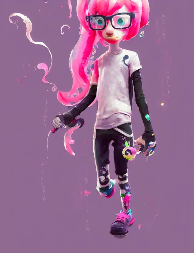 Image similar to a beautiful fullbody portrait of a cute splatoon male inkling with pink hair wearing tshirt leggings under sport shorts. character design by cory loftis, fenghua zhong, ryohei hase, ismail inceoglu and ruan jia. artstation, volumetric light, detailed, photorealistic, fantasy, rendered in octane