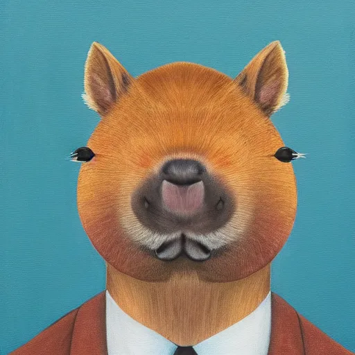 Prompt: capybara wearing a suit, portrait, painting, high quality art