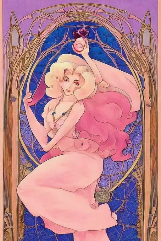 Image similar to beautiful art nouveau painting of princess - peach!!!!!!!!!