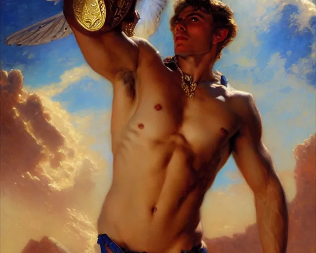 Image similar to attractive apollo greek god. highly detailed painting by gaston bussiere, craig mullins, j. c. leyendecker 8 k