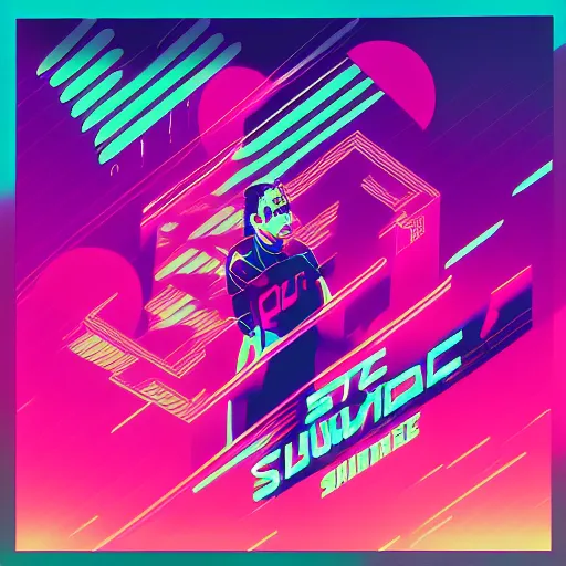 Prompt: synthwave album cover, made in powerpoint with clipart, trending on artstation, highly detailed