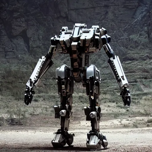 Prompt: cinematic still in westworld, full body mega mech by mamoru nagano