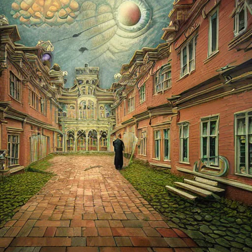 Prompt: hyper detailed 3d render like a Oil painting - the lunatic asylum, lovely pastel colors, by Jacek Yerka, Mariusz Lewandowski, Abstract brush strokes, Houdini Algorithmic Generative Art, Masterpiece, Edward Hopper and James Gilleard, Zdzislaw Beksinski, Mark Ryden, Wolfgang Lettl, hints of Yayoi Kasuma, octane render, 8k