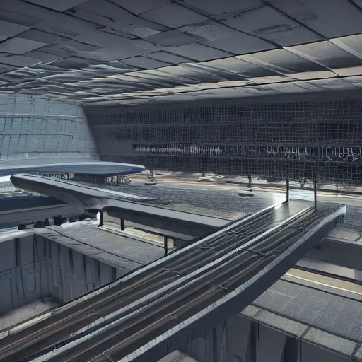 Image similar to sci-fi brutalist airport view from above structure on the coronation of napoleon painting point cloud in the middle, unreal engine 5, keyshot, octane, artstation trending, ultra high detail, ultra realistic, cinematic, 8k, 16k, in style of zaha hadid, in style of nanospace, colors in style of the Blade Runner 2049, in plastic, dark, tilt shift,