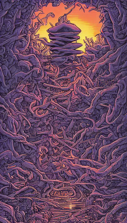 Prompt: life and death mixing together, by dan mumford
