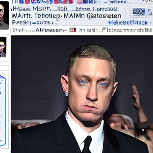 Image similar to award-winning photograph of Eminem as Adolf Hitler, highly detailed, ultra realistic, 8k, cinematic