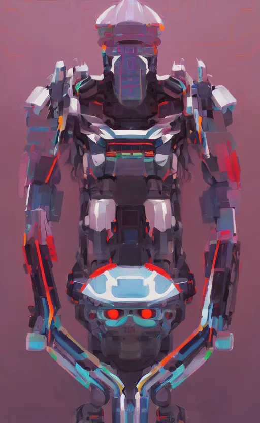 Prompt: upper half portrait of colourful army mecha robot, art by hsiao - ron cheng, highly detailed, digital painting, concept art, illustration, smooth sharp focus, intricate, symmetry, artstation,