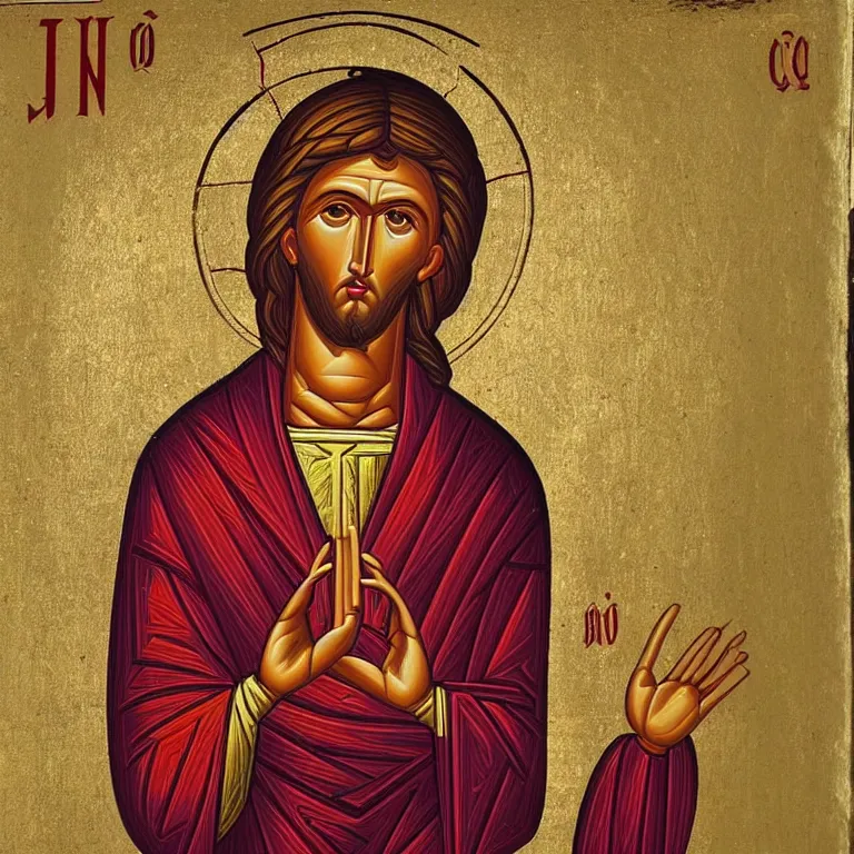 Prompt: A Christ icon presents a shining face that radiates grace and peace.