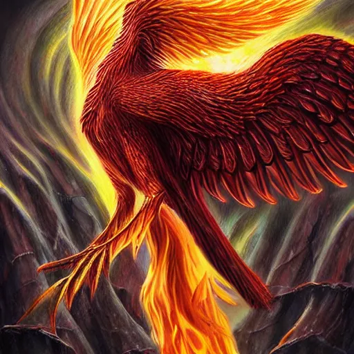 Prompt: fantasy art hyper realistic ai created interesting bizarre phoenix fantastic art award winning best ultra detailed magnificent